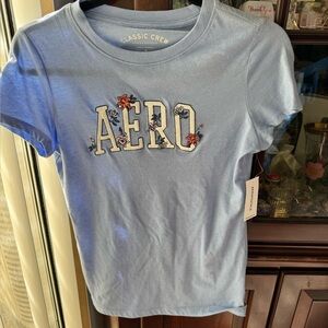 Aeropostale Light Blue  Tee with Floral Embroidery